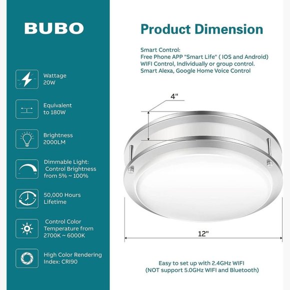 New Smart Ceiling Light • 12" Flush Mount • Alexa/Google Home Compatible - Picture 6 of 10